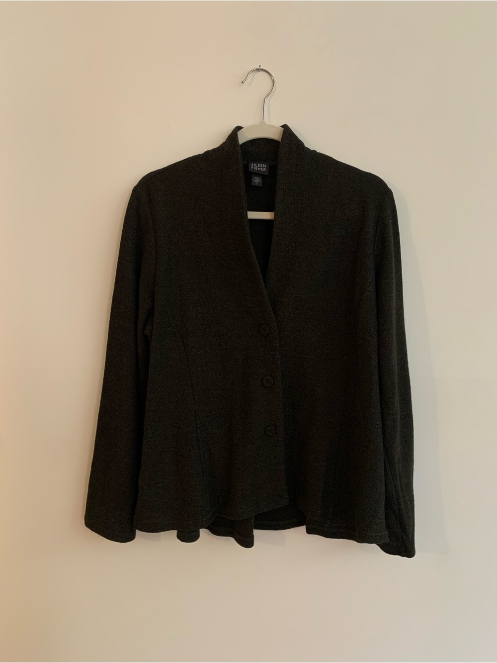 Eileen Fisher Lightweight Boiled Wool Classic Collar Jacket Wool Blazer in Dark